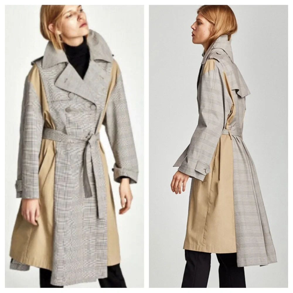 ZARA Contrast Houndstooth Trench Coat